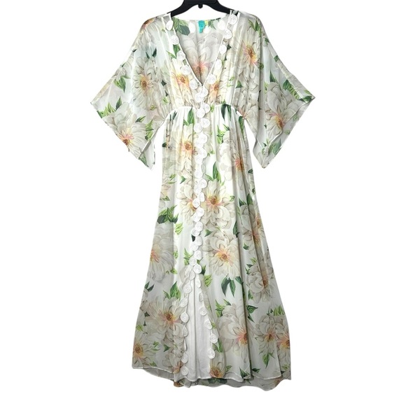 Farm Rio x Anthropologie Dahlia Boho White Chiffon Floral Maxi Dress size XS - Picture 12 of 16